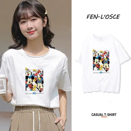 新款潮牌短袖t恤女2023年夏季半袖ins潮宽松米奇纯棉圆领体桖上衣商品大图