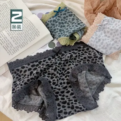 法式透气性感豹纹内裤女蝴蝶结蕾丝边安全裤纯棉档中腰三角内裤商品大图