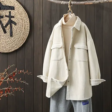 枫谜2022年冬季新款复古文艺灯芯绒加绒保暖翻领开衫女士外套图片