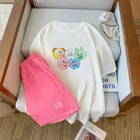 纯棉运动服套装女夏季宽松短袖短裤小个子休闲网红盐系炸街两件套图片