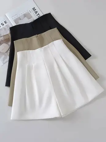 a字短裤夏季女高腰2025新款白色阔腿裤宽松显瘦卡其西装休闲裤子商品大图