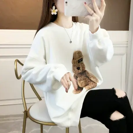 早春卫衣女春秋季韩版宽松设计感小众薄款ins小熊帽子上衣外套潮商品大图