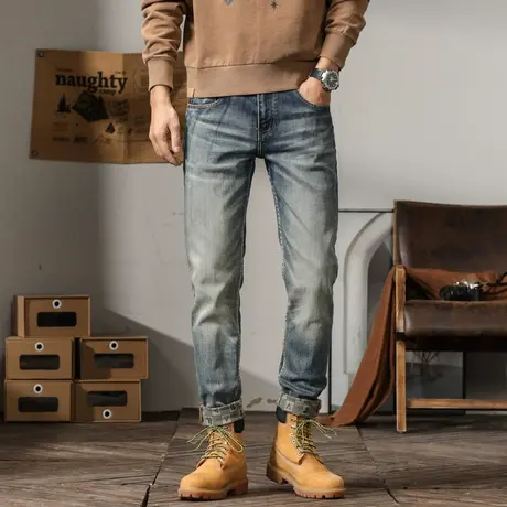 Modi Nick/摩帝尼克复古潮流男士修身直筒牛仔裤休闲弹力男款裤子商品大图