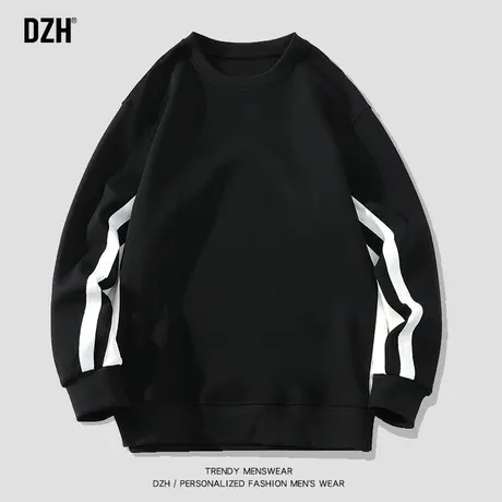 男士黑色圆领拼接卫衣男潮ins春秋潮牌男装秋季男款上衣宽松长袖商品大图