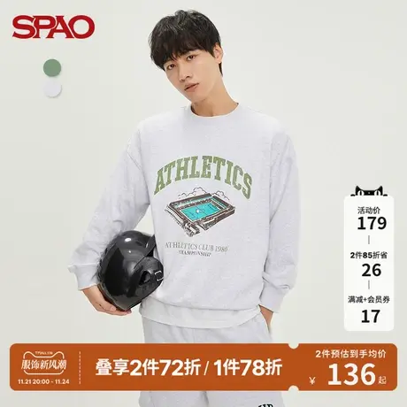 SPAO男士卫衣春季新款圆领套头时尚百搭休闲印花卫衣SPMWC12H20图片