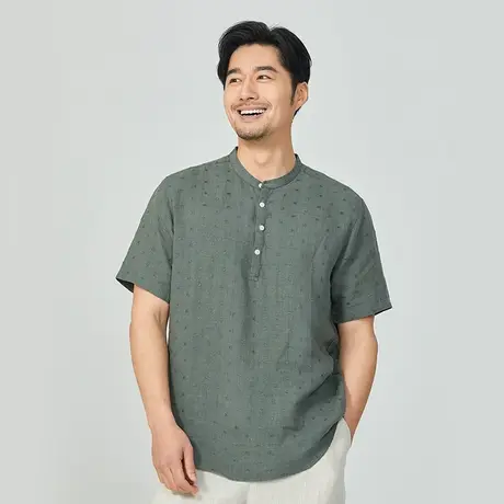 T恤男短袖青年男士宽松亚麻休闲上衣纯色复古棉麻夏季薄款体恤潮图片