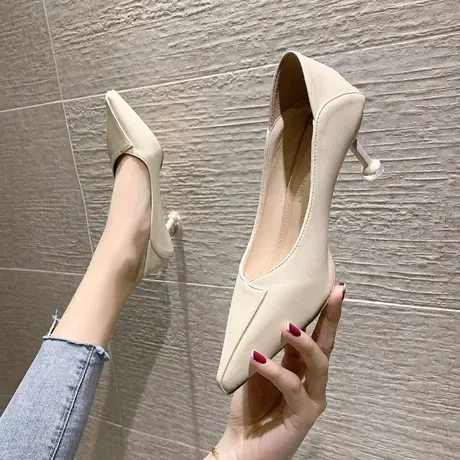 空乘高跟鞋女细跟2024新款职业软皮不累脚小跟单鞋面试黑色工作鞋商品大图