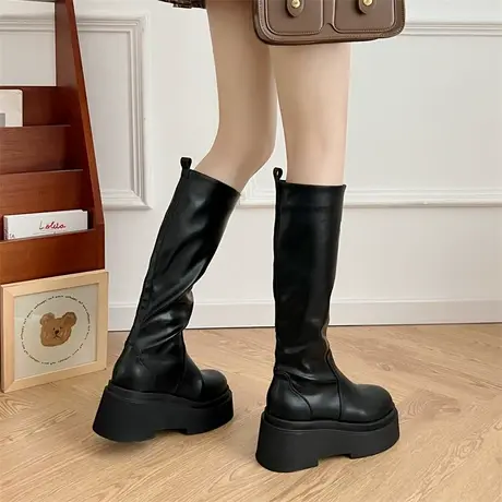 长筒靴女厚底高跟2023年新款超火马丁靴显瘦高筒小个子冬季骑士靴商品大图