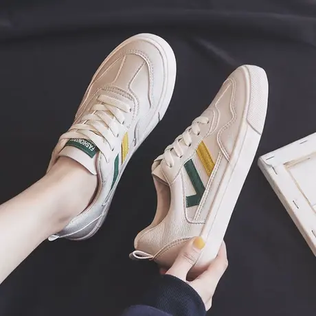 春季百搭小白鞋女ins皮面春鞋女2022新款街拍潮鞋学生女鞋帆布鞋商品大图