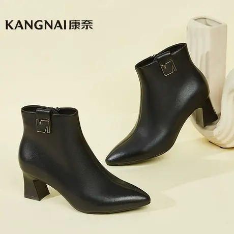 康奈女靴商场同款冬季真皮新款尖头时装靴粗跟气质女靴子11138013图片