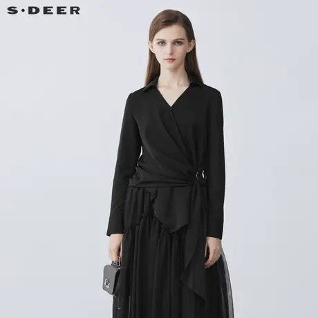 sdeer圣迪奥女装春秋装设计V领立体裁剪不规则衬衫女S21380508图片