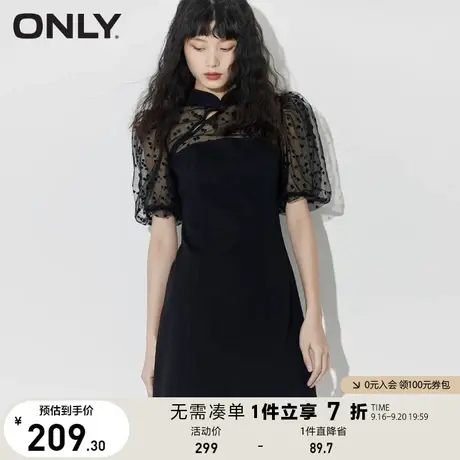 【买5免1】ONLY奥莱夏季旗袍网纱泡泡袖牛仔连衣裙女图片