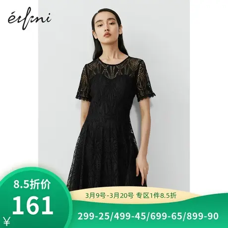 伊芙丽连衣裙商场同款圆领短袖收腰中长款连衣裙女夏1B4491391商品大图