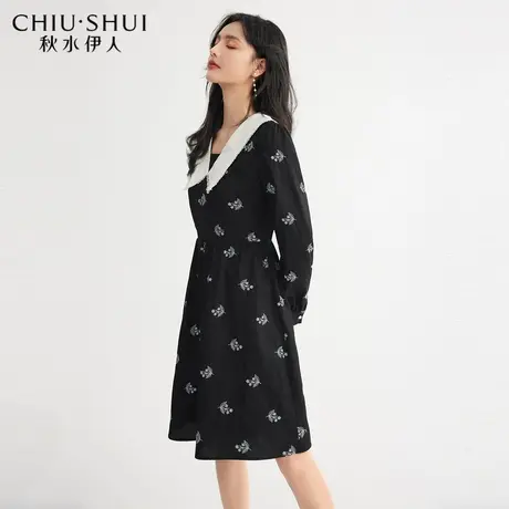 秋水伊人文艺刺绣连衣裙2022年春季新款女装撞色翻领娃娃裙长袖图片