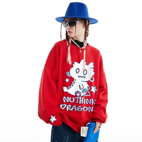 Nuthink国潮加绒加厚龙年本命年圆领卫衣男士春季保暖打底衫上衣图片