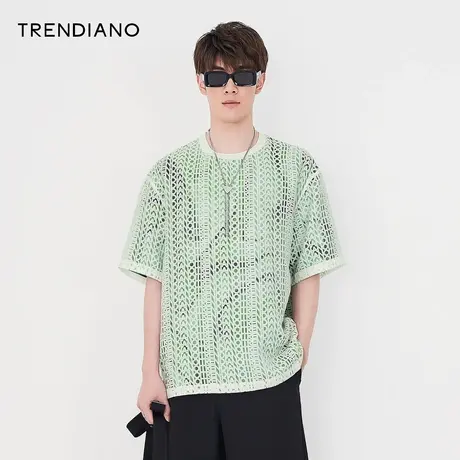 TRENDIANO官方潮牌男装夏季新款设计感美式潮流宽松圆领短袖T恤男商品大图
