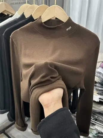 精品绒加绒加厚半高领柔软打底衫T恤女秋冬新韩版显瘦修身内搭上图片
