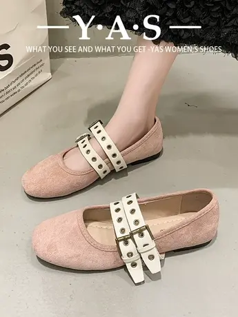 法式圆头配裙一字扣玛丽珍女鞋春季复古浅口百搭平底鞋单鞋女低跟商品大图