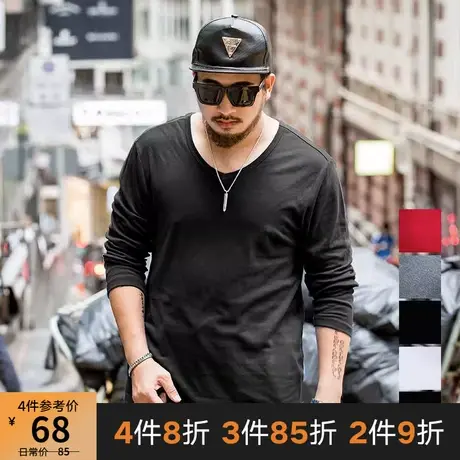 GxxH潮牌大码男装 长袖T恤潮胖子打底衫宽松加大码秋冬上衣体恤潮商品大图