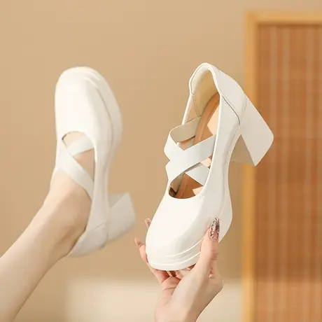 黑色玛丽珍女鞋2024年新款方头粗跟厚底法式小皮鞋高跟鞋通勤单鞋图片