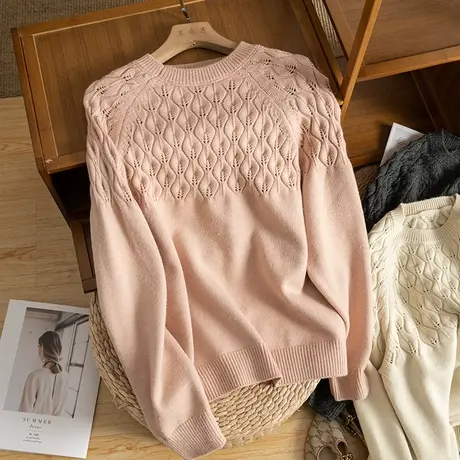 享永子【浪漫轻法风】立体钩花套头针织衫女羊毛打底衫保暖毛衣女图片