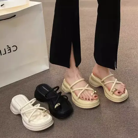 厚底拖鞋女外穿夏2024新款法式交叉套趾高跟沙滩罗马凉鞋超火凉拖商品大图