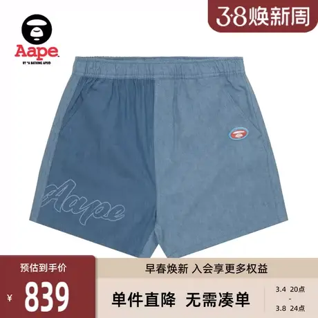 Aape旗舰女装春夏猿颜徽章字母印花拼接水洗牛仔休闲短裤B606XXM商品大图