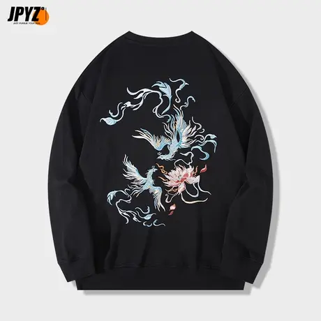 圆领宽松重磅中国风凤凰刺绣卫衣男秋冬款潮牌情侣装加绒纯棉上衣商品大图