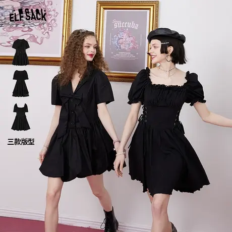 【新款】妖精的口袋赫本风黑色连衣裙女2022夏季高级感显瘦小黑裙商品大图