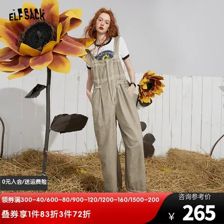 妖精的口袋复古牛仔背带裤女2023夏季新款宽松收腰显瘦直筒长裤潮图片
