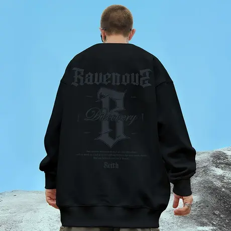 2023秋季新款卫衣男无帽潮ins圆领潮牌加肥加大潮流加绒大码男装商品大图