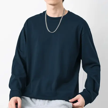 260g美式重磅纯棉长袖t恤男宽松圆领内搭打底衫纯色全棉秋衣小衫商品大图