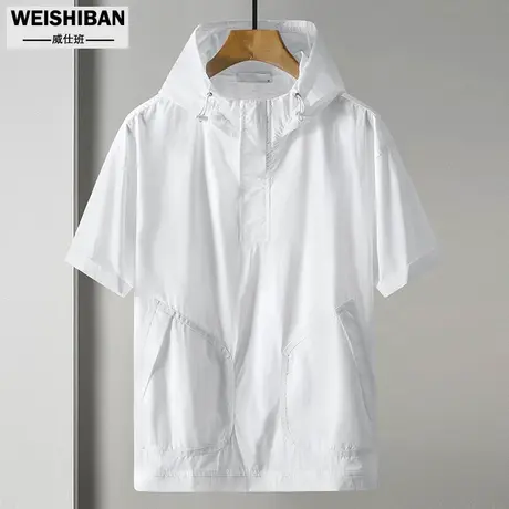 夏季连帽短袖套头卫衣男宽松立体口袋半截袖男青年休闲ins帽衫潮图片