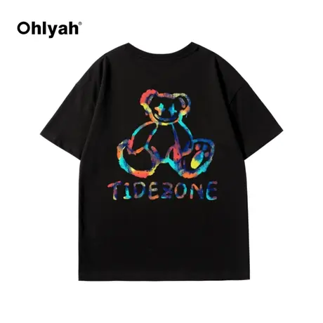 2023年夏季新款ins韩版小熊印花设计感小众宽松短袖t恤女班服定制图片