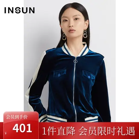 恩裳2023早春新品时尚螺纹撞色设计轻运动风舒适丝绒卫衣图片