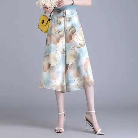 设计感印花七分裙女夏季薄款2023新款高腰坠感阔腿裤宽松气质裙裤商品大图