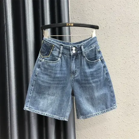 欧货休闲百搭高腰牛仔五分裤女士潮23夏装新款贴标宽松显瘦阔腿裤商品大图