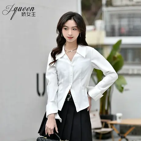 长袖衬衫女上衣秋季新款小众设计感纯欲辣妹紧身内搭外穿白色衬衣商品大图