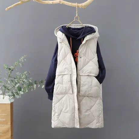 韩版中长款连帽羽绒棉棉马甲女冬季显瘦新款无袖棉衣棉坎肩棉马夹图片