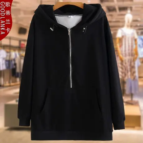 中年40岁妈妈卫衣时尚春秋新款加肥加大码女装宽松连帽中长款外套商品大图