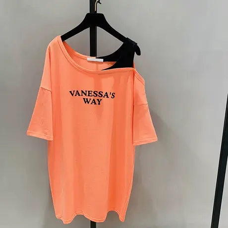 2023春装新款女装宽松露肩长T裙子短袖T恤连衣裙显瘦中长款潮夏女图片