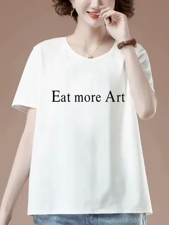 妈妈装加大字母印花圆领短袖T恤女夏季2023新款设计感宽松上衣图片