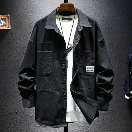 春秋季长袖衬衫男士休闲潮牌外套男日系工装夹克男外套宽松百搭款商品大图