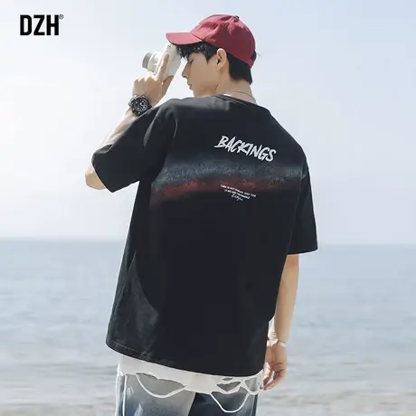 男士黑色短袖男潮牌印花t恤夏季纯棉半袖男装衣服宽松上衣体恤衫商品大图