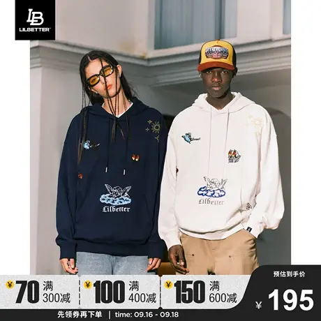 Lilbetter幸运手势360g重磅连帽卫衣男秋款刺绣外套落肩袖情侣装商品大图