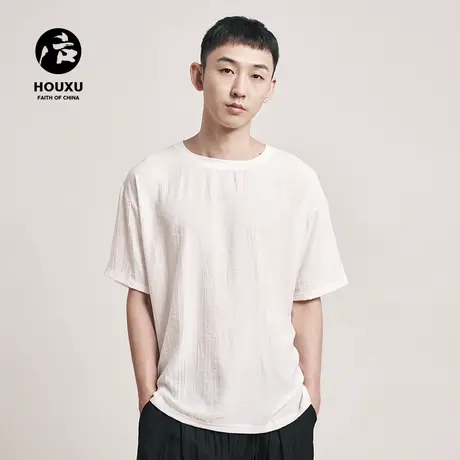 后序新中式国风短袖T恤男宽松圆领原创设计感男装休闲纯色T恤图片