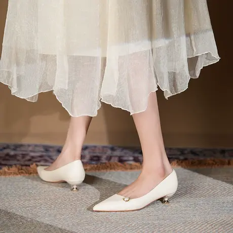 尖头单鞋女细跟2023年春季新款软皮气质高跟鞋法式浅口气质小跟鞋商品大图