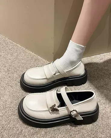 复古英伦风小皮鞋女夏季新款厚底粗跟乐福鞋日系玛丽珍大头单鞋商品大图