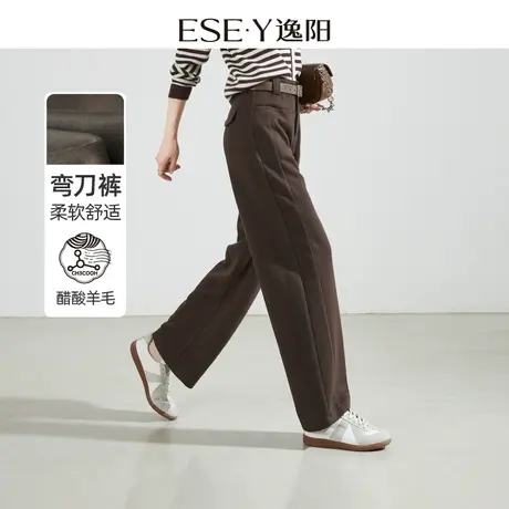 逸阳醋酸羊毛香蕉裤女春秋新款高腰直筒宽松显瘦毛呢运动裤子0937图片