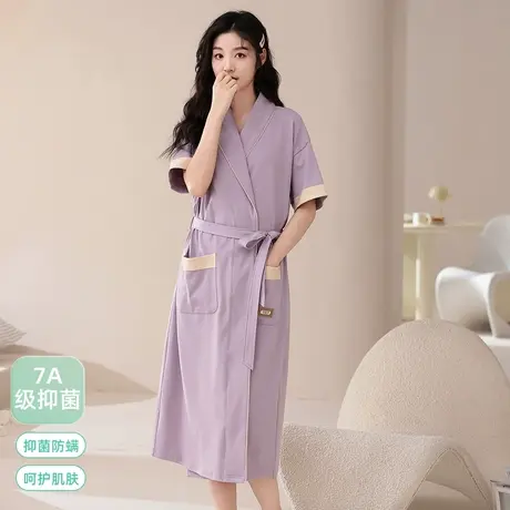 猫人睡袍纯棉春秋款2024新款睡衣女短袖浴袍大码晨袍家居服可外穿图片